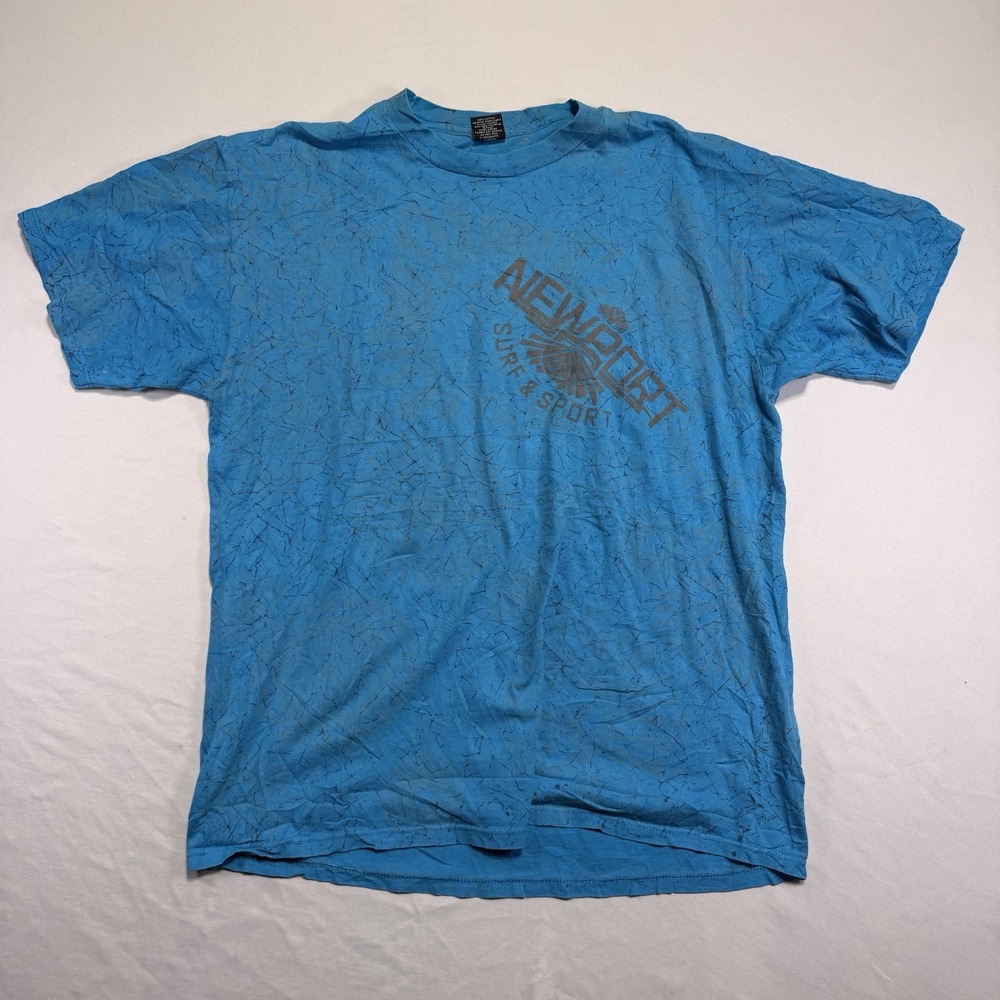 Vintage Newport Surf & Sport T-Shirt XL Marble Crinkle Dye Teal California USA